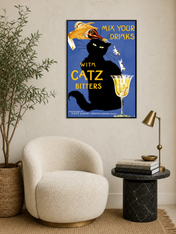Vintage Catz Bitters Cat Bar Wall Art Print - black framed
