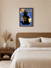 Vintage Catz Bitters Cat Bar Wall Art Print - dark wood framed
