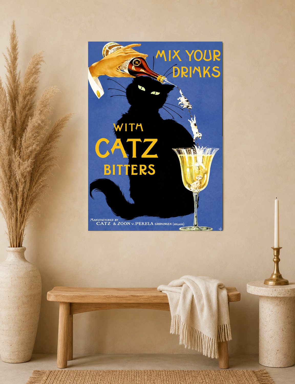 Vintage Catz Bitters Cat Bar Wall Art Print - unframed mockup