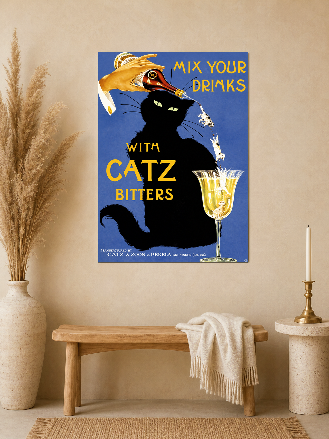 Vintage Catz Bitters Cat Bar Wall Art Print - unframed mockup