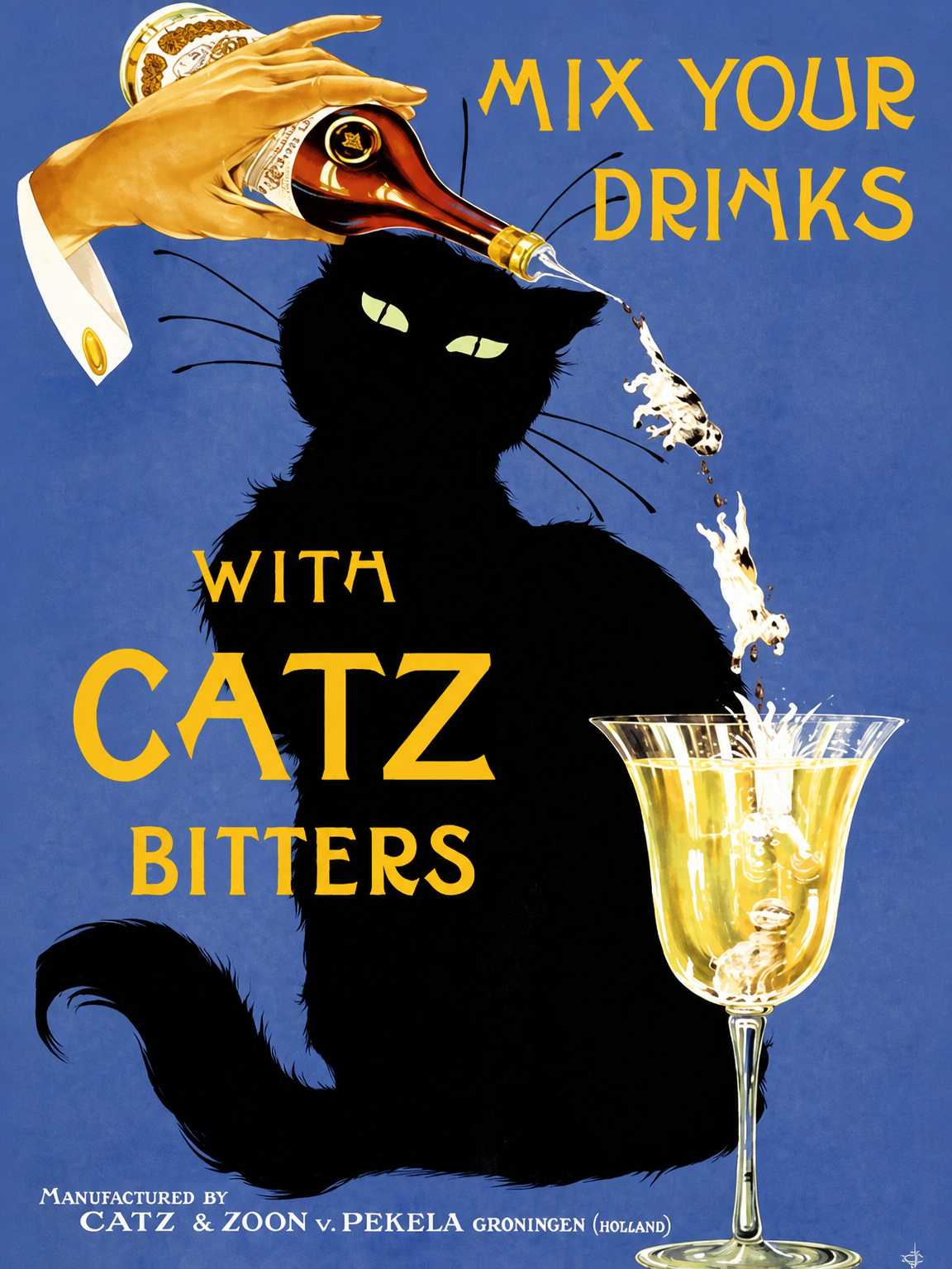 Vintage Catz Bitters Cat Bar Wall Art Print - unframed