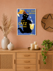 Vintage Catz Bitters Cat Bar Wall Art Print - white framed