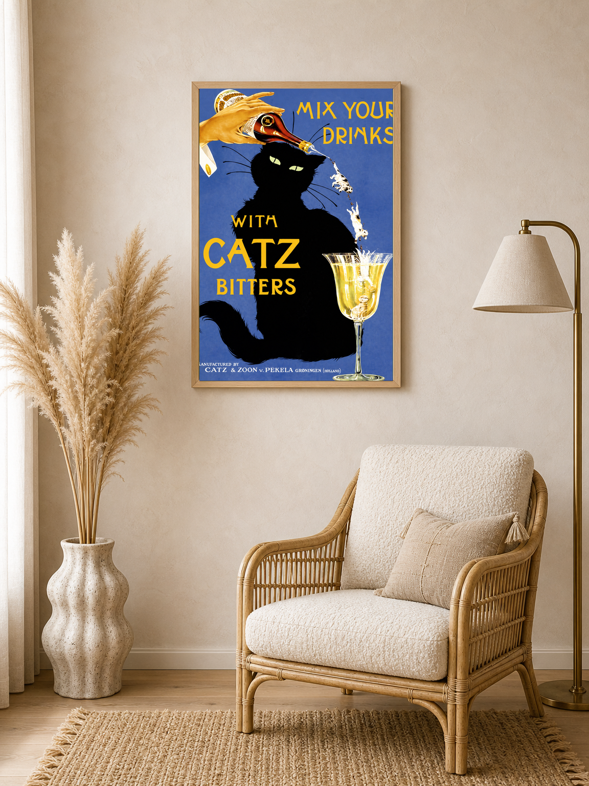 Vintage Catz Bitters Cat Bar Wall Art Print - wood framed poster
