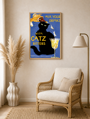 Vintage Catz Bitters Cat Bar Wall Art Print - wood framed poster