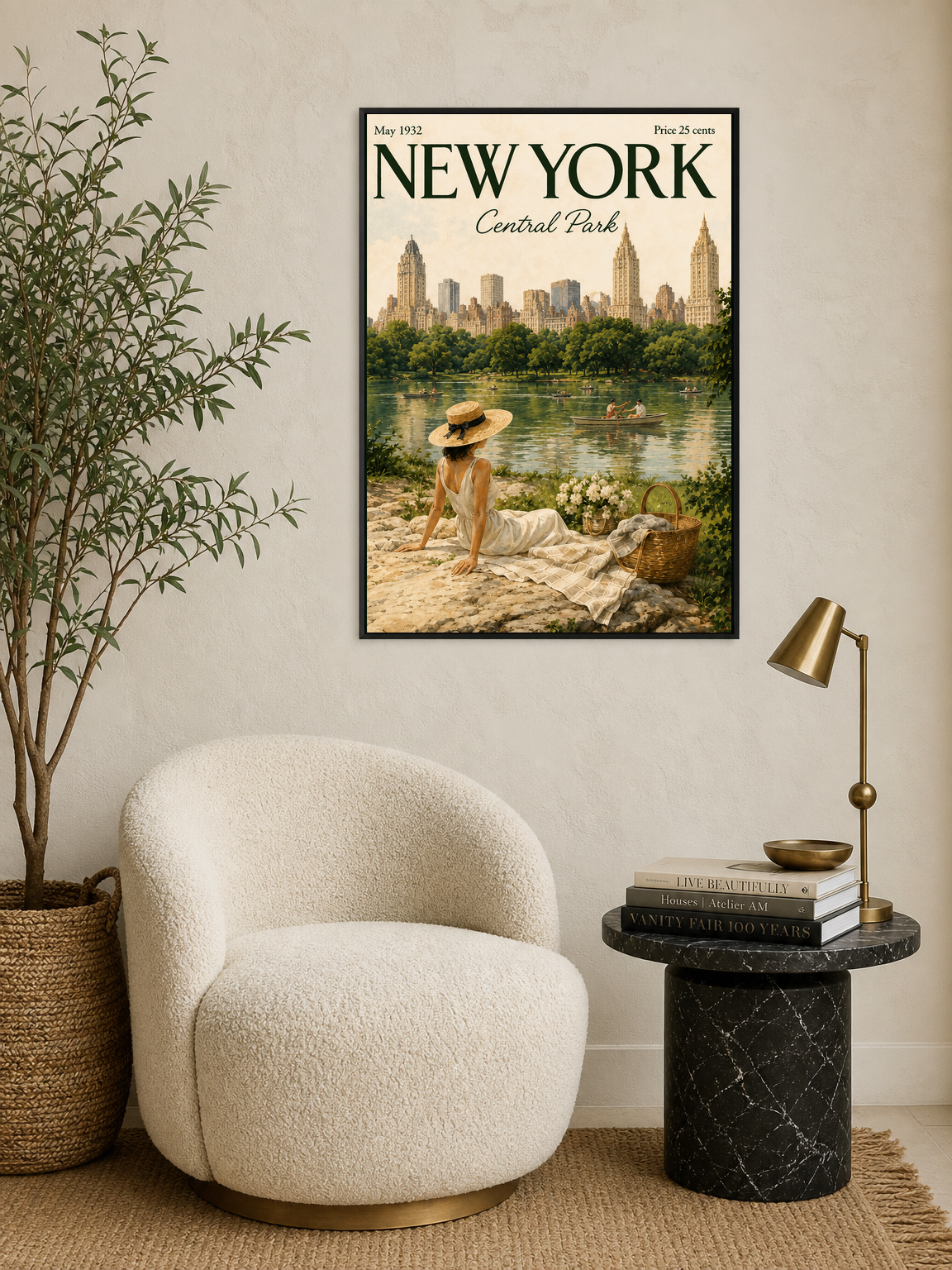 New York Central Park 1932 Wall Art Print - black framed