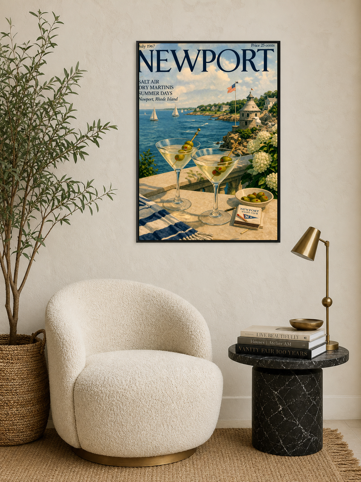 Newport Yacht Club Coastal Wall Art Print - black framed