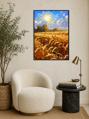 Golden Wheat Field Islamic Calligraphy Wall Art Print - black framed
