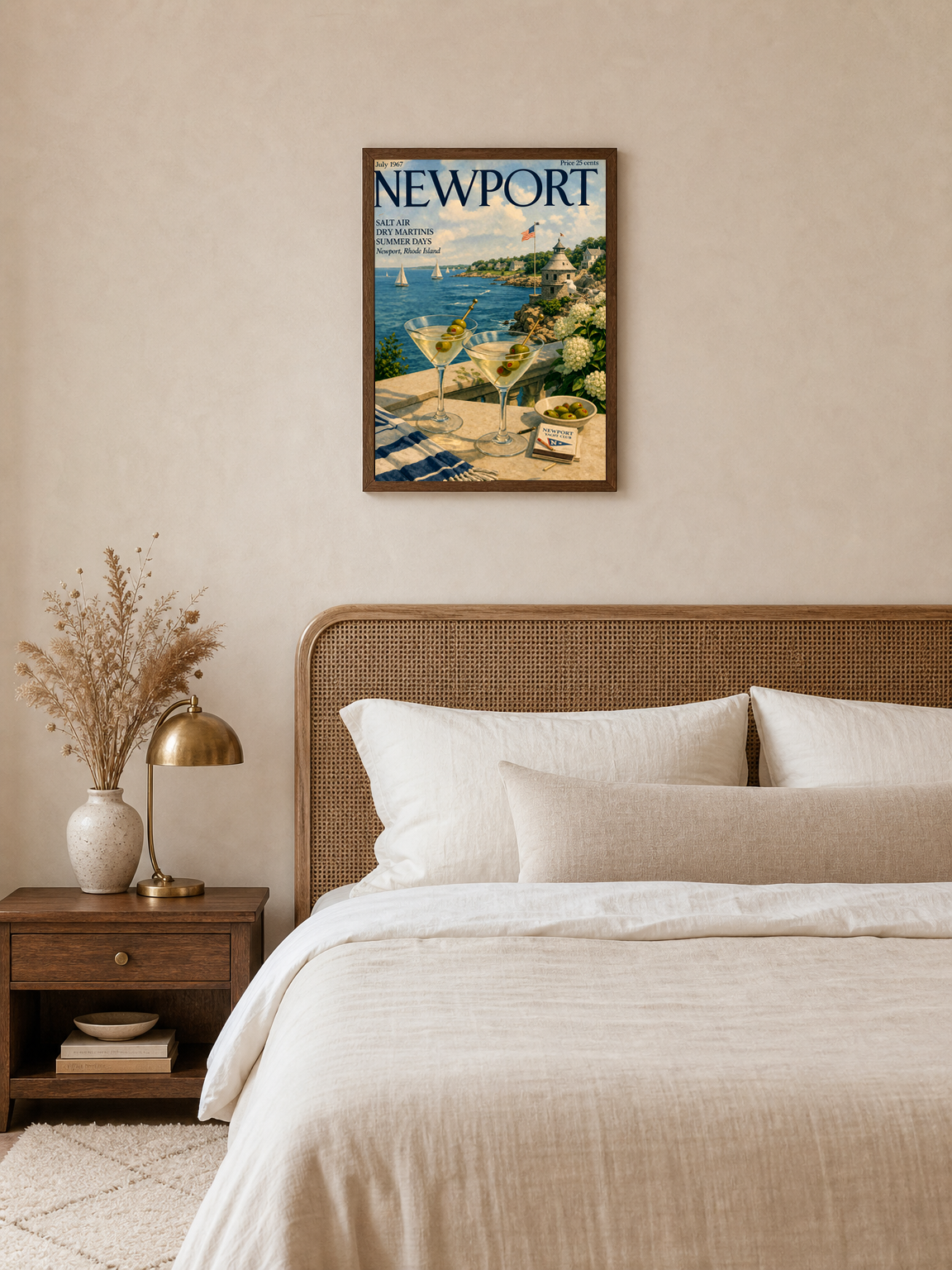 Newport Yacht Club Coastal Wall Art Print - dark wood framed