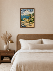 Newport Yacht Club Coastal Wall Art Print - dark wood framed
