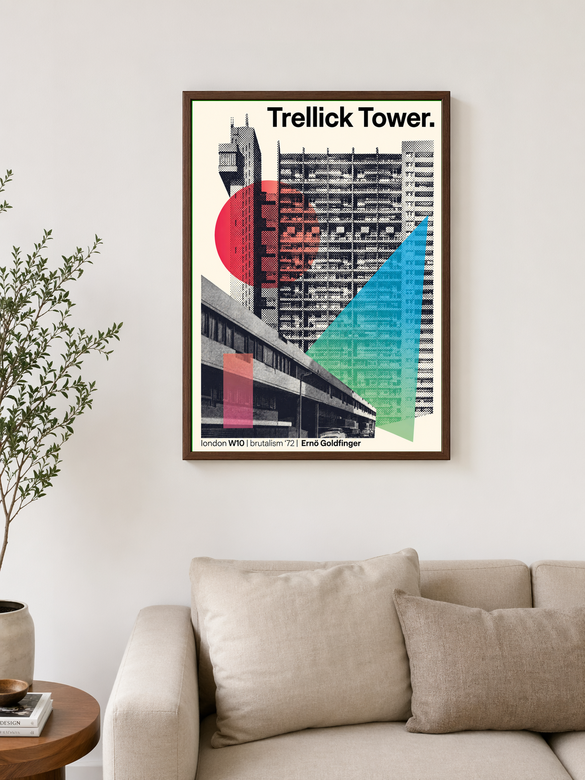 Trellick Tower Brutalist Wall Art Print - dark wood framed