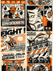 Tokyo Ramen Comics Wall Art Print - unframed