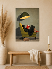 Woman Reading Under Lamp Wall Art Print - unframed mockup
