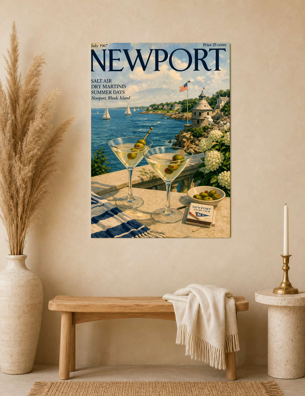 Newport Yacht Club Coastal Wall Art Print - unframed mockup