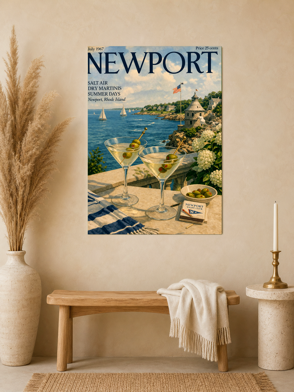 Newport Yacht Club Coastal Wall Art Print - unframed mockup
