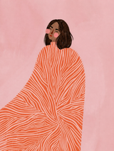 Abstract Woman in Coral Cape Wall Art Print