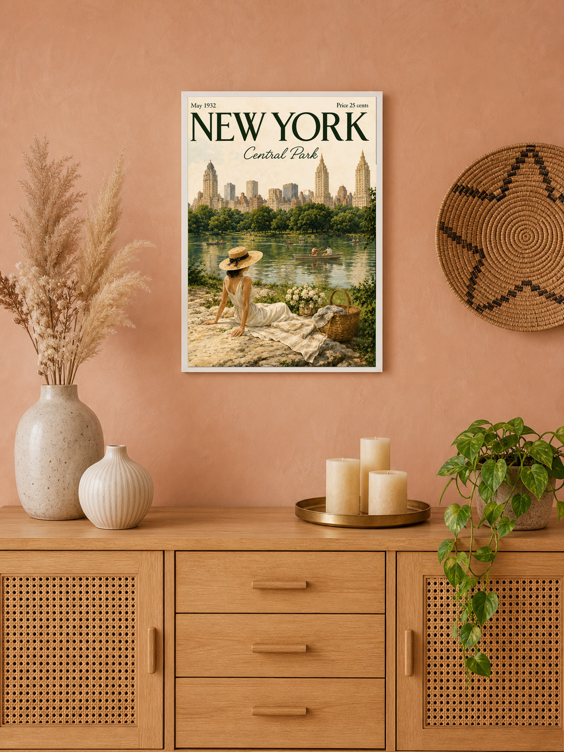 New York Central Park 1932 Wall Art Print - white framed