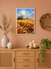 Golden Wheat Field Islamic Calligraphy Wall Art Print - white framed