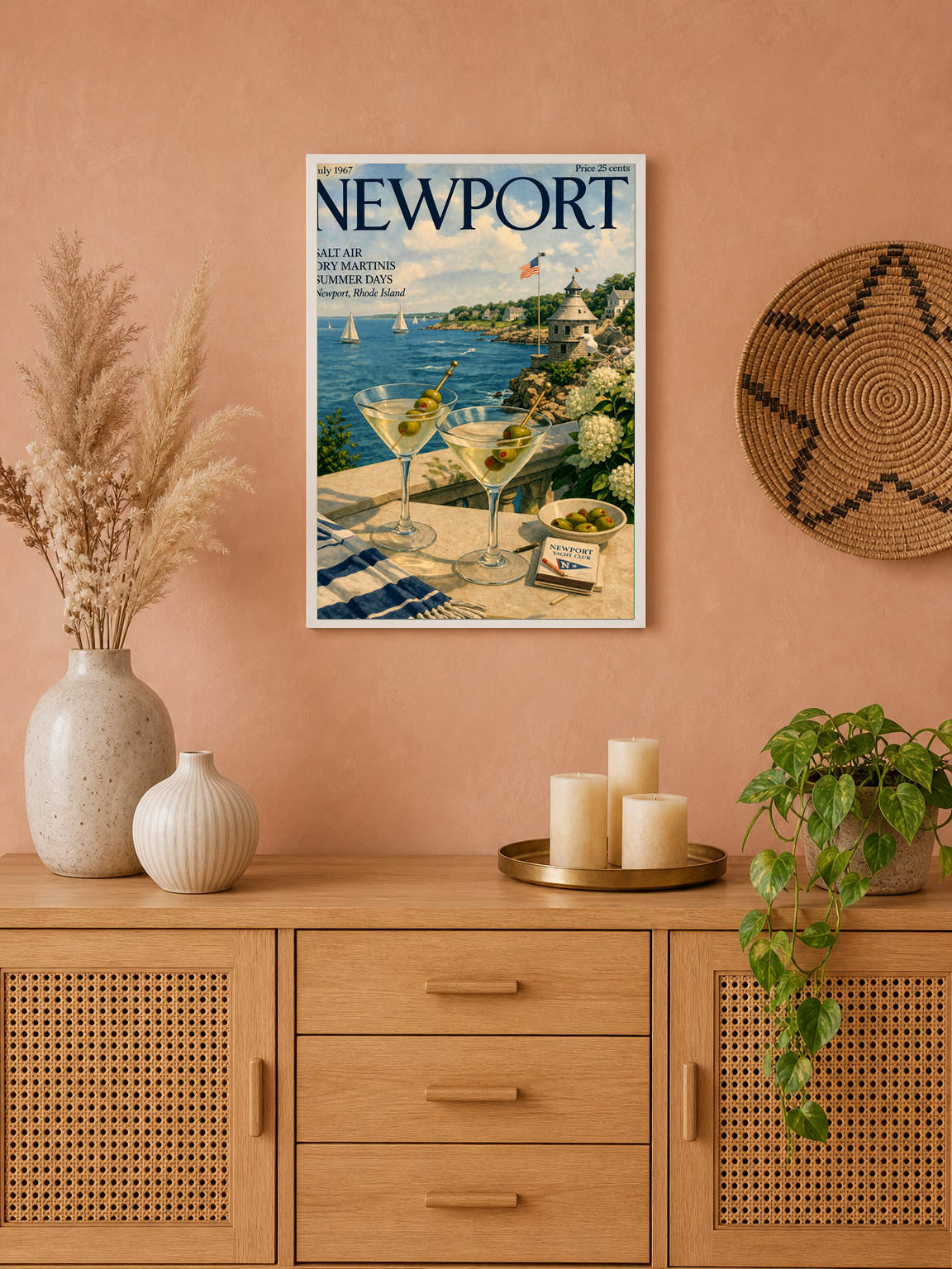 Newport Yacht Club Coastal Wall Art Print - white framed