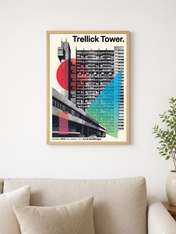 Trellick Tower Brutalist Wall Art Print - wood framed poster