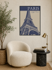 Paris Eiffel Tower Blue Wall Art Print - black framed