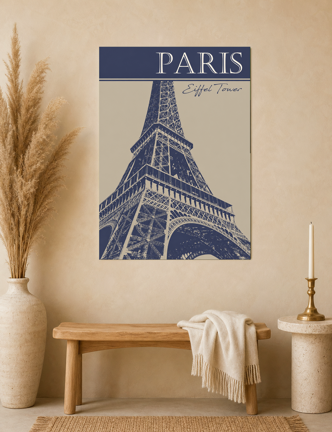 Paris Eiffel Tower Blue Wall Art Print - unframed mockup