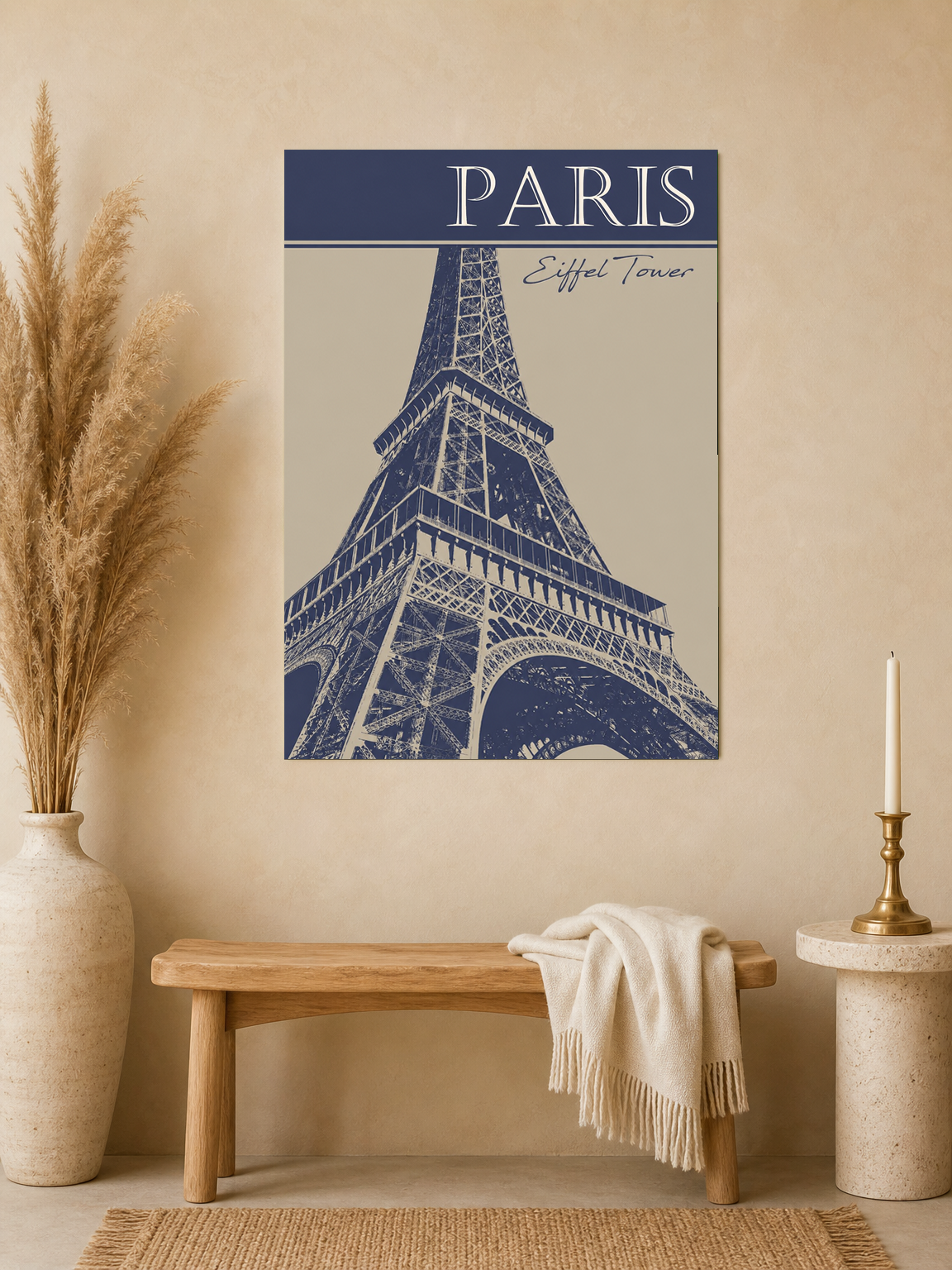 Paris Eiffel Tower Blue Wall Art Print - unframed mockup