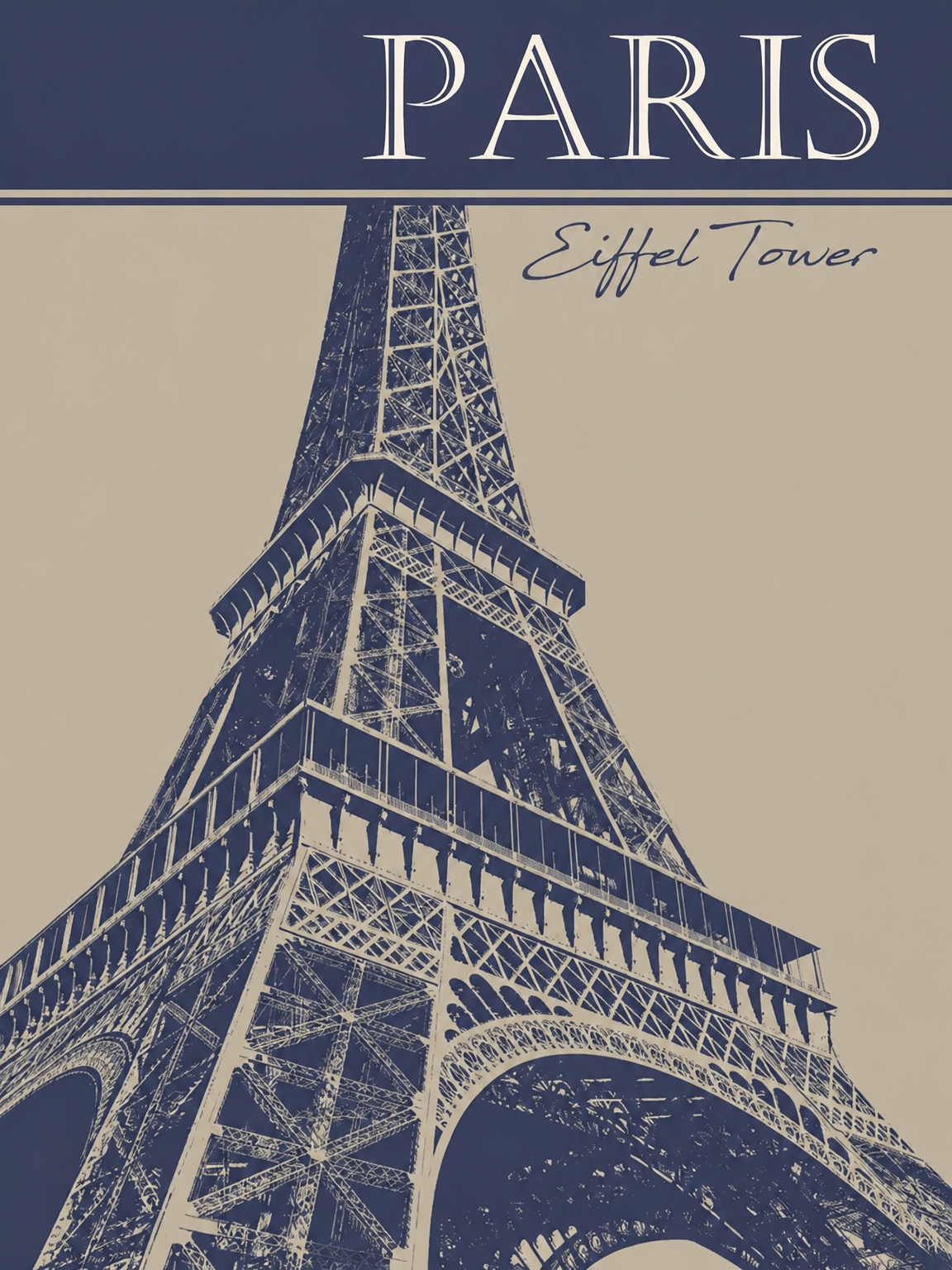 Paris Eiffel Tower Blue Wall Art Print - unframed