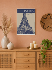 Paris Eiffel Tower Blue Wall Art Print - white framed