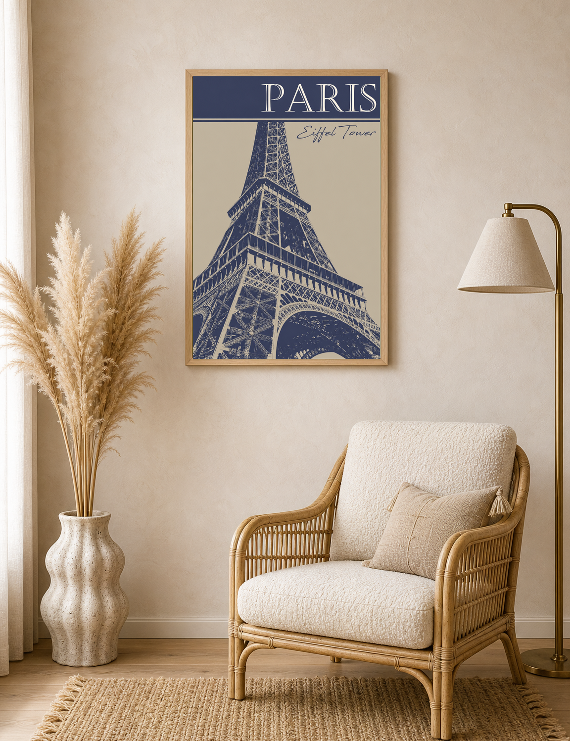 Paris Eiffel Tower Blue Wall Art Print - wood framed poster