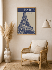 Paris Eiffel Tower Blue Wall Art Print - wood framed poster
