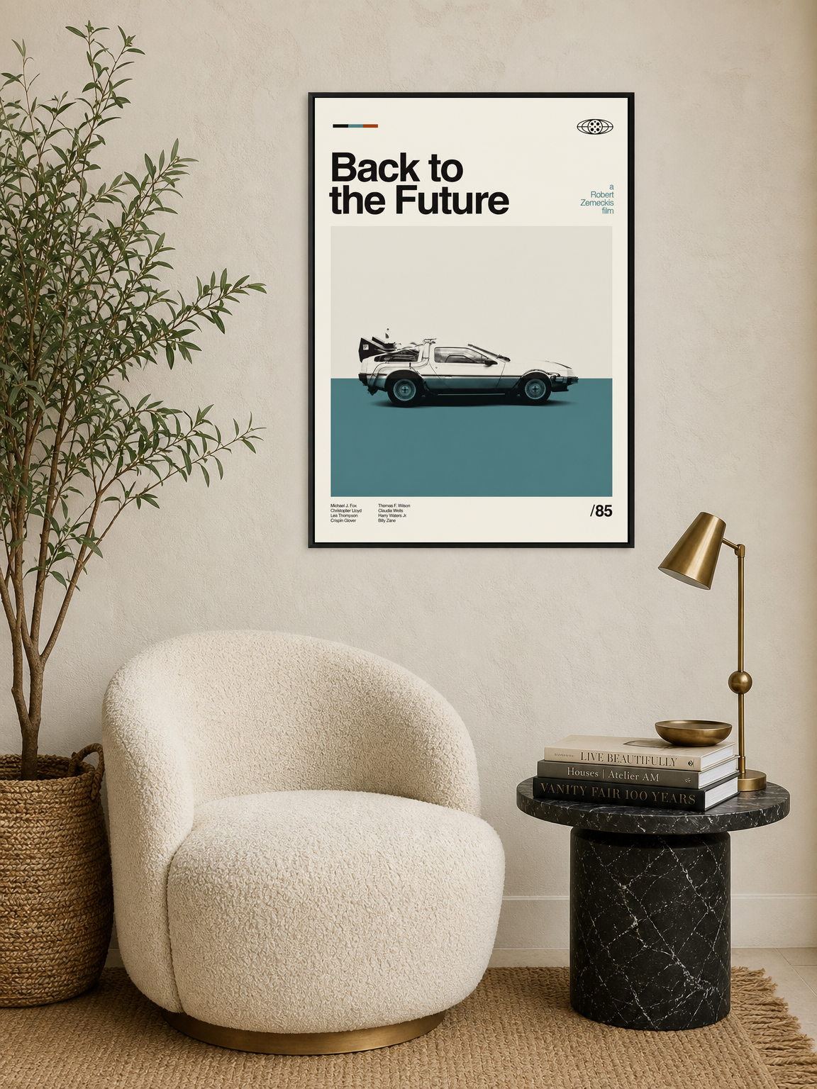 Back to the Future DeLorean Wall Art Print - black framed