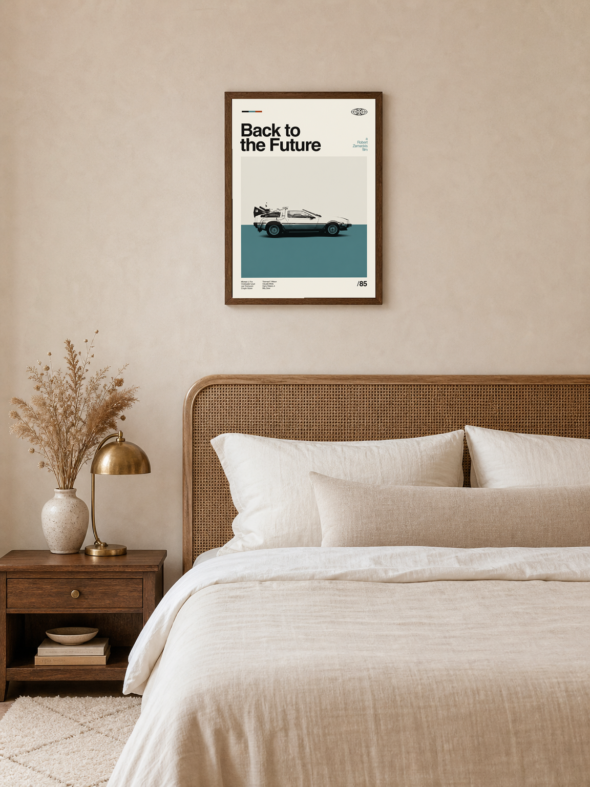 Back to the Future DeLorean Wall Art Print - dark wood framed