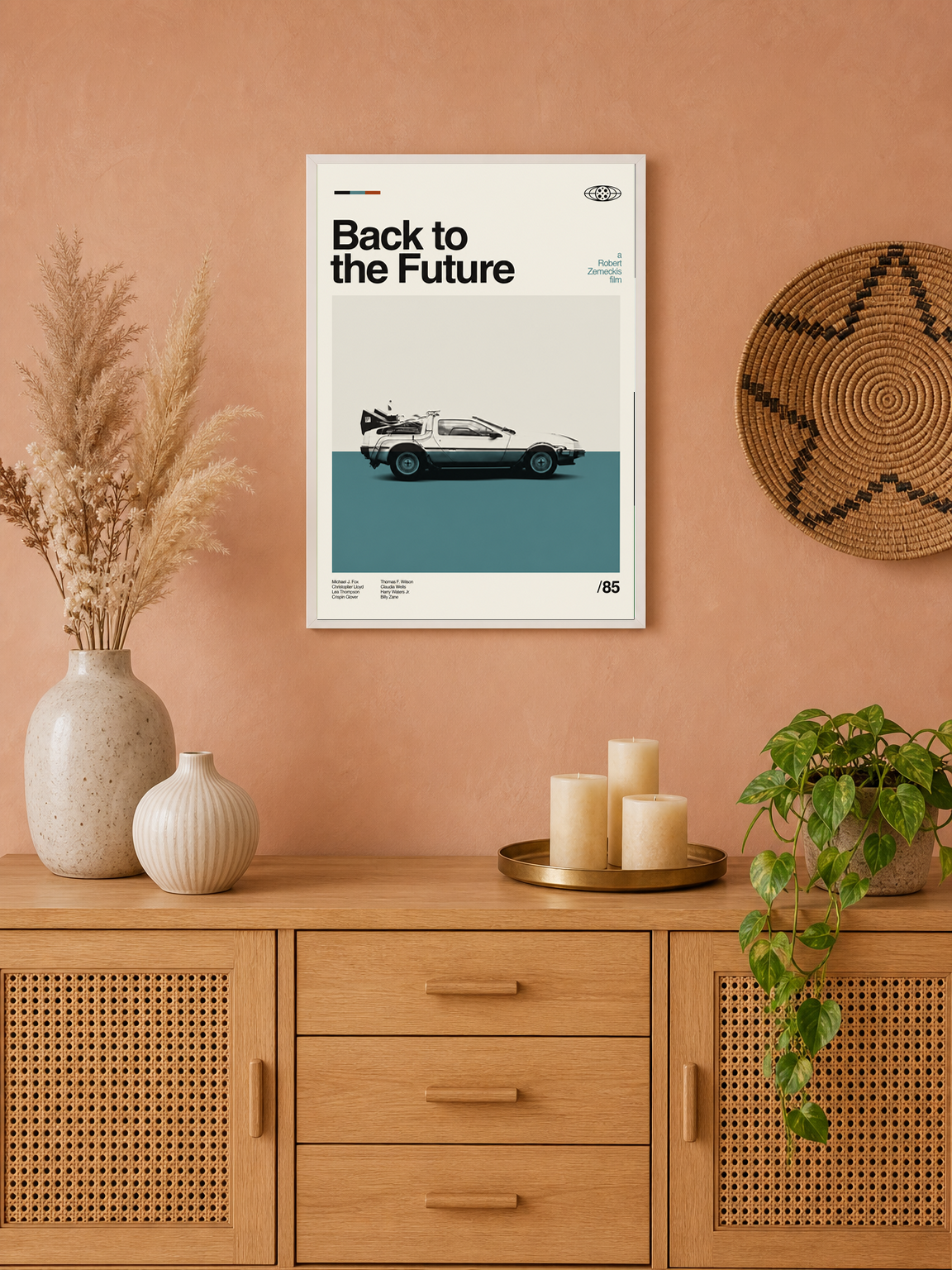 Back to the Future DeLorean Wall Art Print - white framed