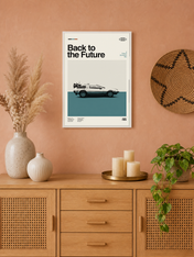 Back to the Future DeLorean Wall Art Print - white framed