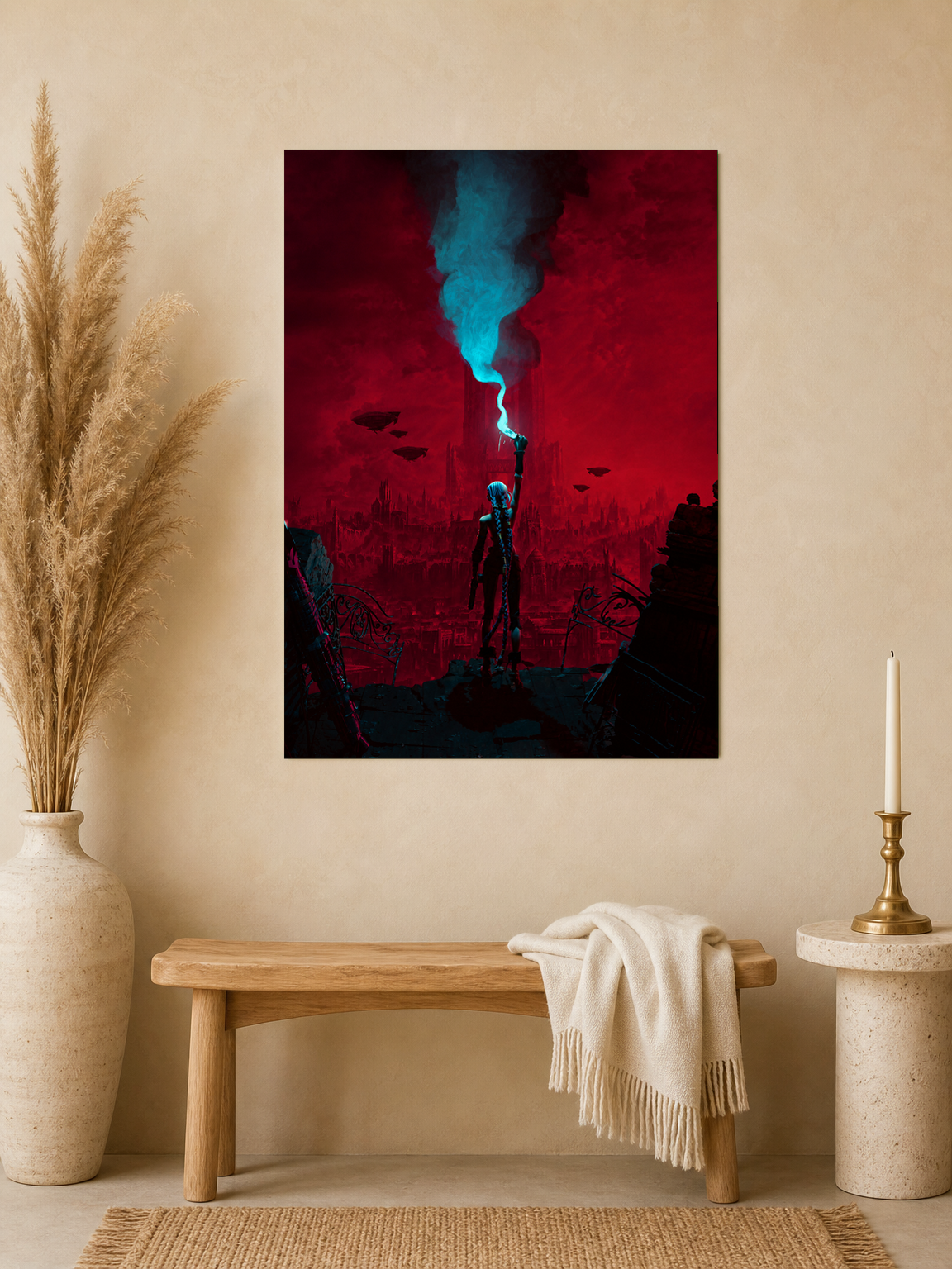 Cyberpunk Signal Cityscape Wall Art Print - unframed mockup
