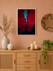 Cyberpunk Signal Cityscape Wall Art Print - white framed