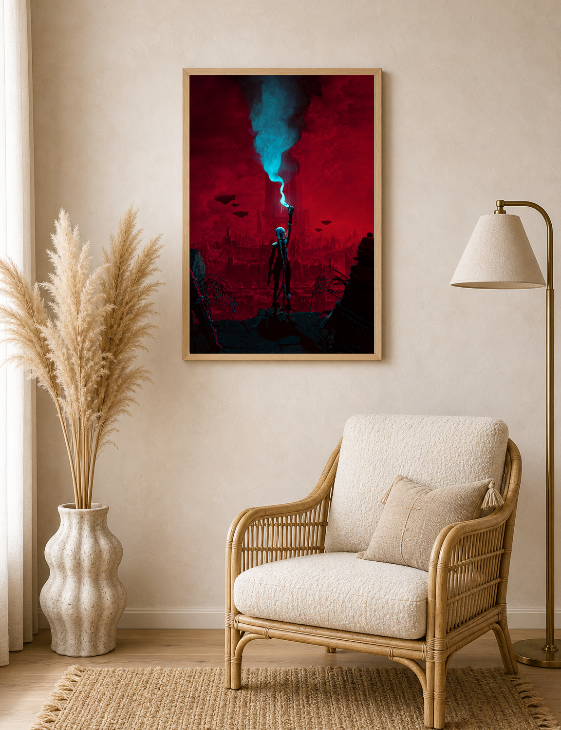Cyberpunk Signal Cityscape Wall Art Print - wood framed poster