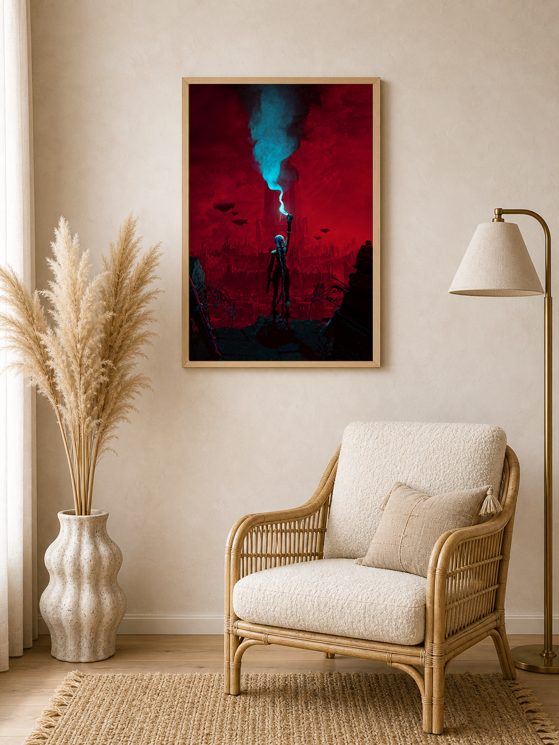 Cyberpunk Signal Cityscape Wall Art Print - wood framed poster