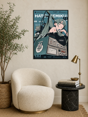 Hatsune Miku Retro Tech Poster Wall Art Print - black framed