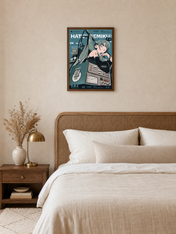 Hatsune Miku Retro Tech Poster Wall Art Print - dark wood framed