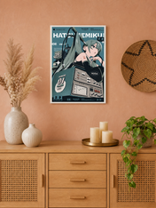 Hatsune Miku Retro Tech Poster Wall Art Print - white framed