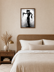 Gothic Scissor-Hand Figure Wall Art Print - dark wood framed