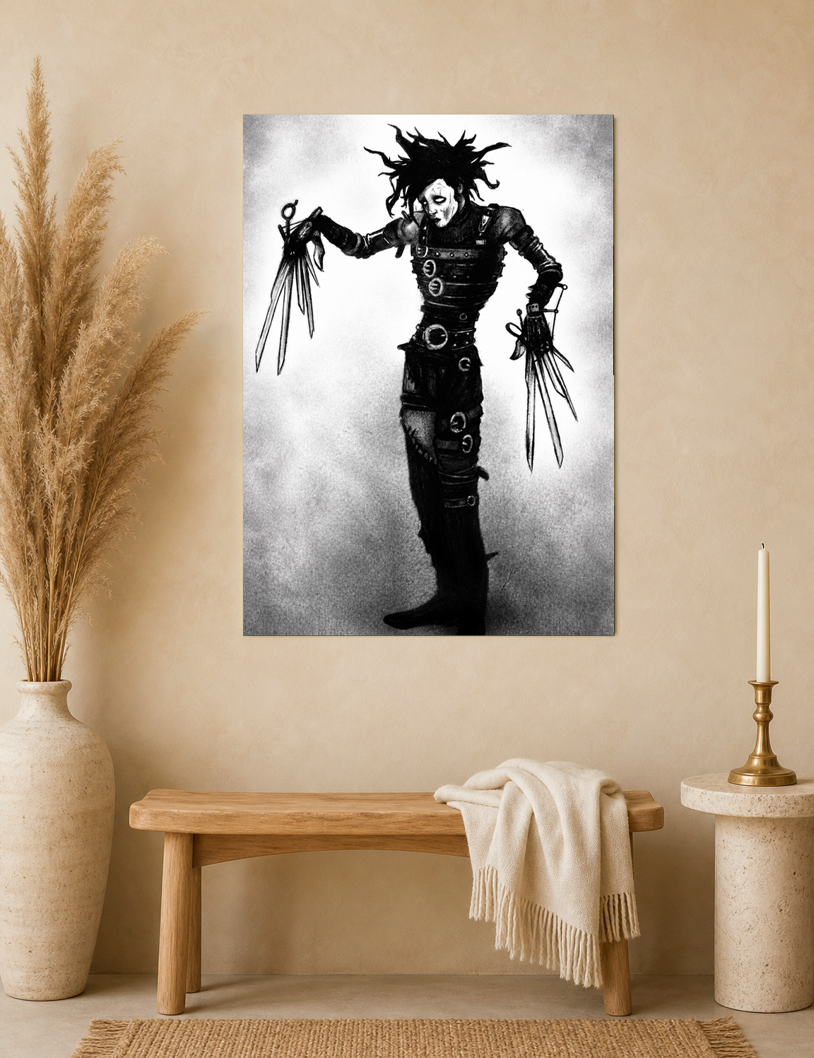Gothic Scissor-Hand Figure Wall Art Print - unframed mockup