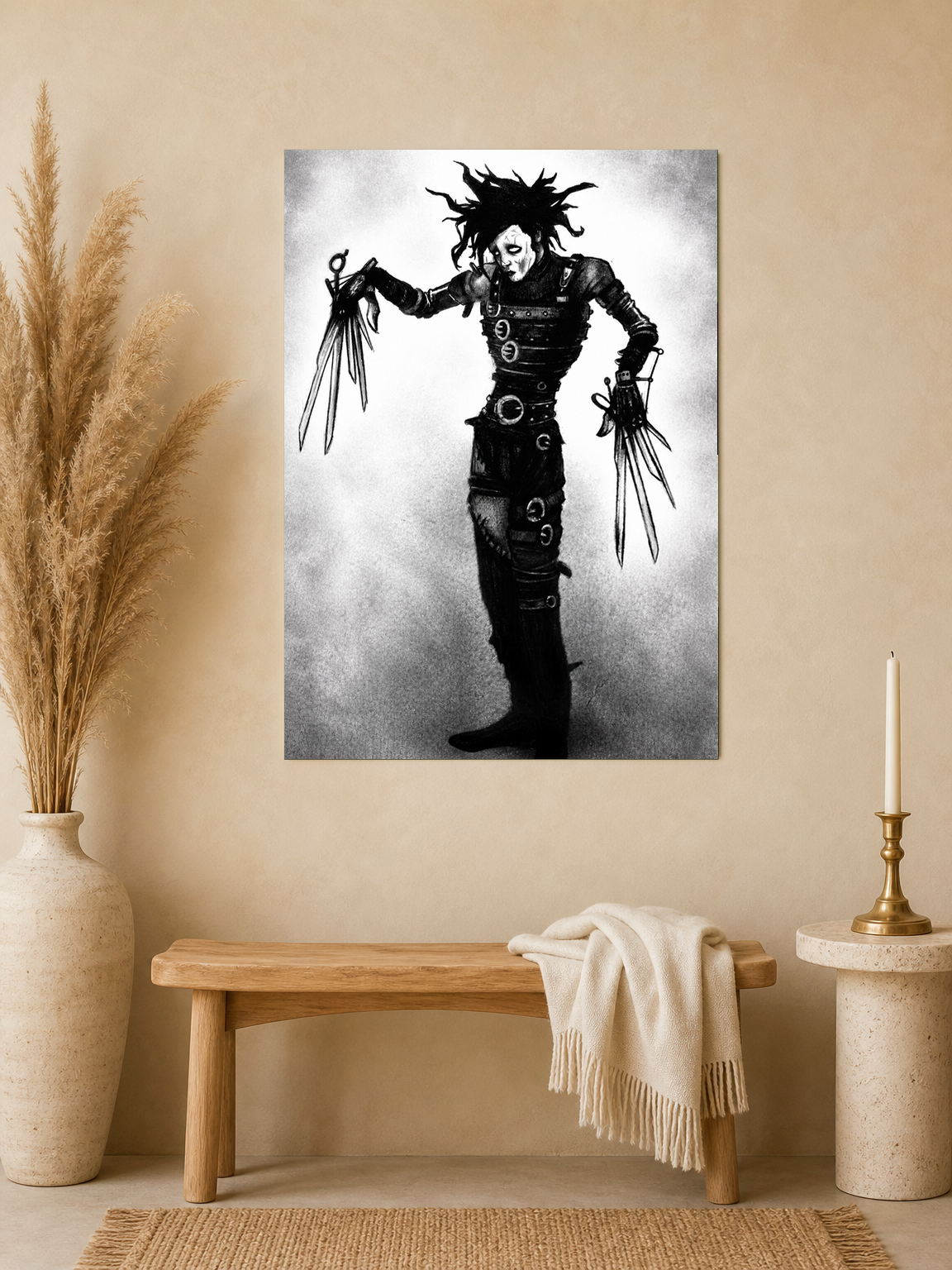 Gothic Scissor-Hand Figure Wall Art Print - unframed mockup