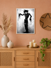Gothic Scissor-Hand Figure Wall Art Print - white framed