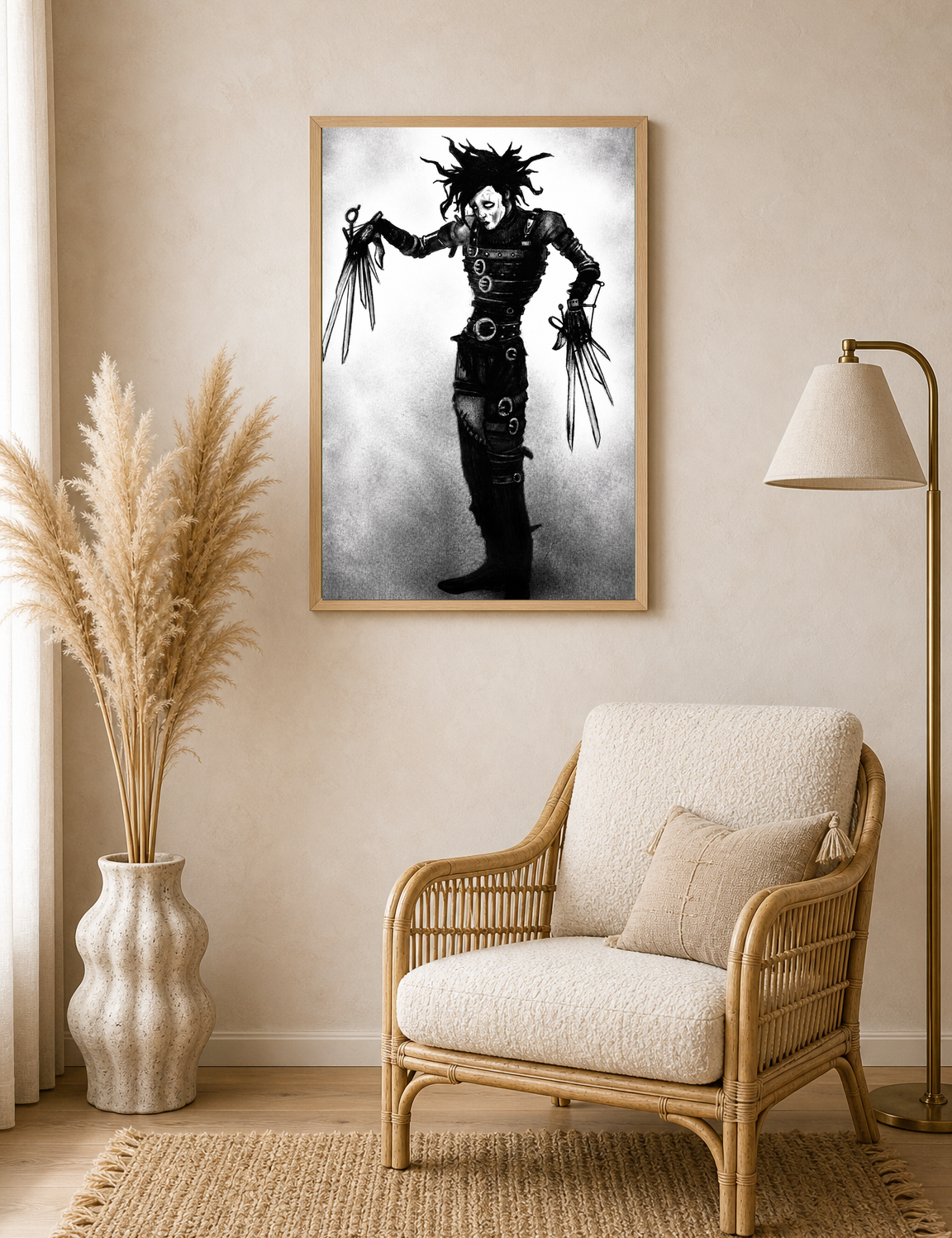 Gothic Scissor-Hand Figure Wall Art Print - wood framed poster
