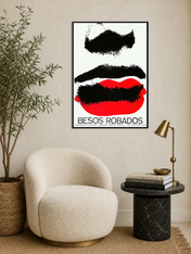 Besos Robados Minimal Lips Wall Art Print - black framed