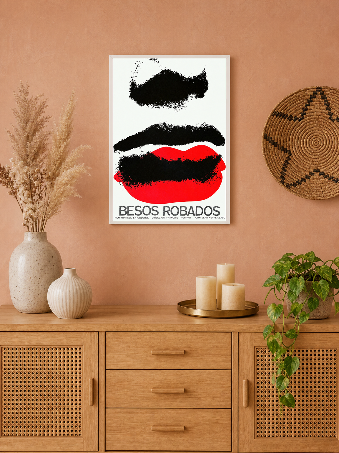 Besos Robados Minimal Lips Wall Art Print - white framed