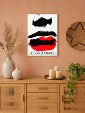 Besos Robados Minimal Lips Wall Art Print - white framed