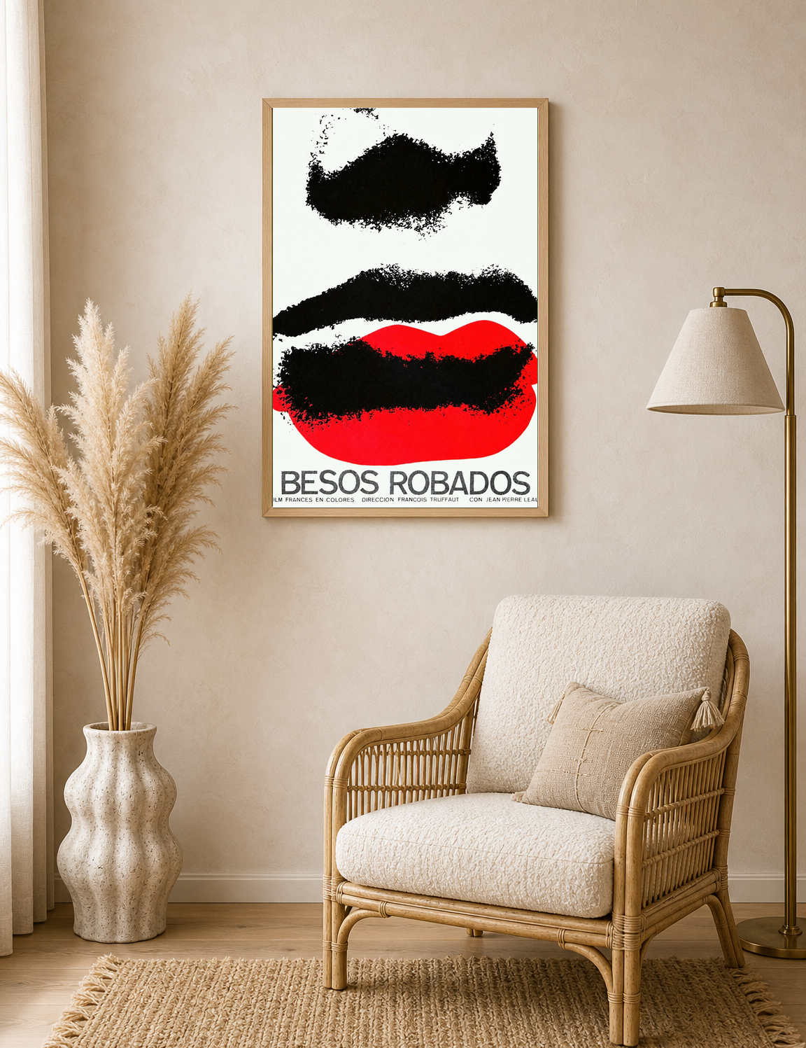 Besos Robados Minimal Lips Wall Art Print - wood framed poster